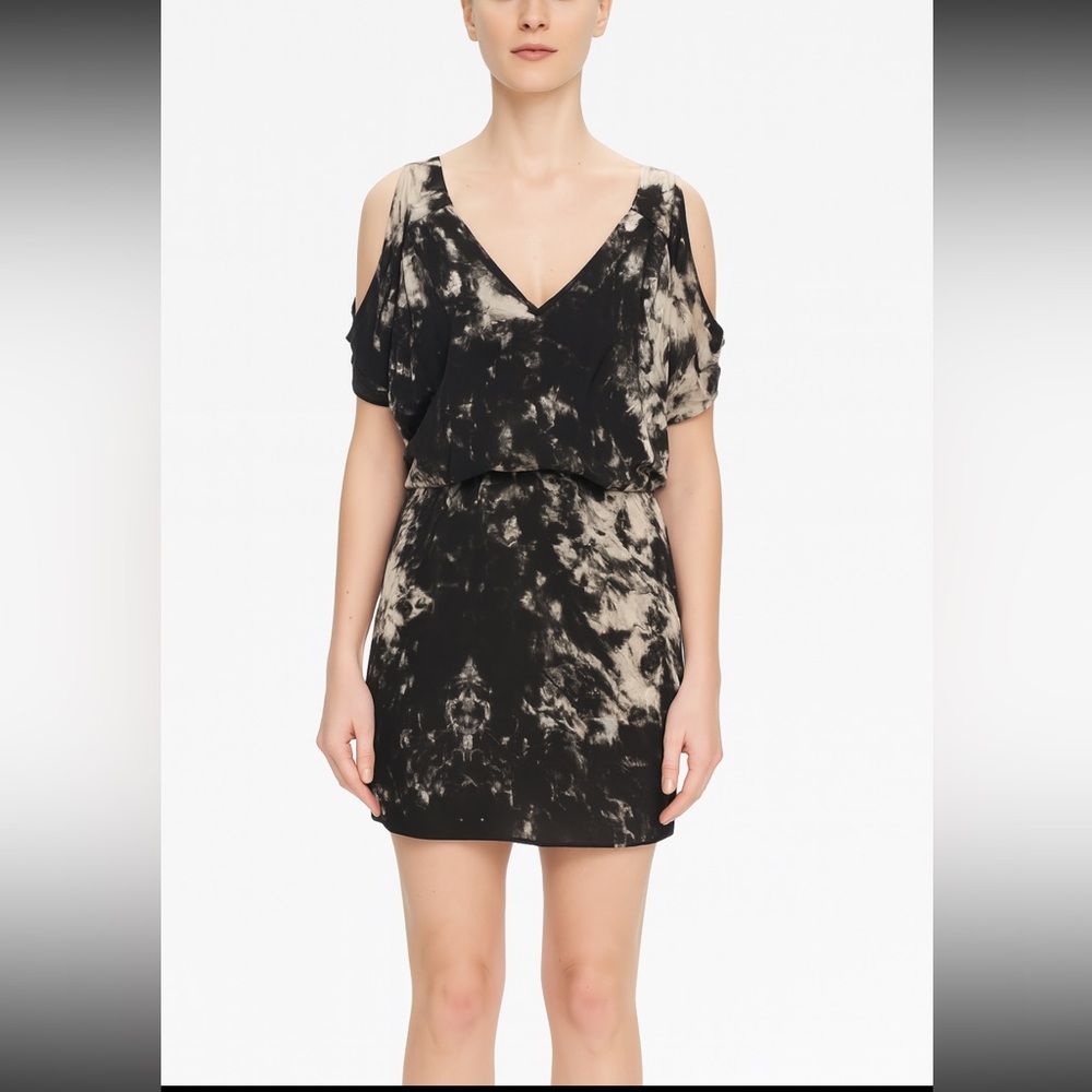AllSaints Mono Camile Dress Silk Skull Floral Abstract Print Cold Shoulder –  10
